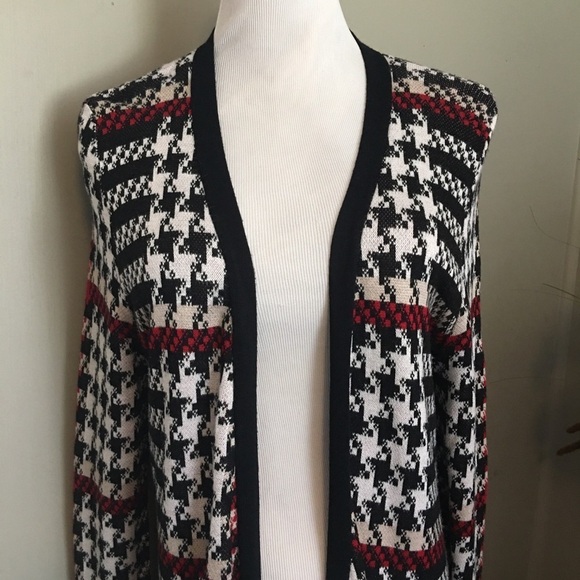Valerie Stevens Sz L open front long line cardigan sweater. Hounds tooth. - Picture 2 of 8